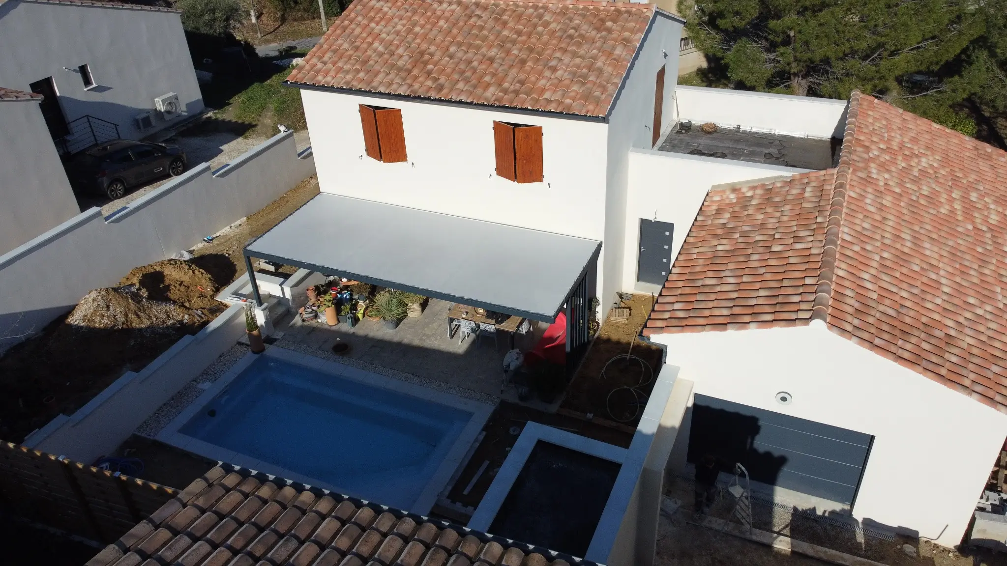 Vue aérienne finale d’une maison R+1 construite à Robion